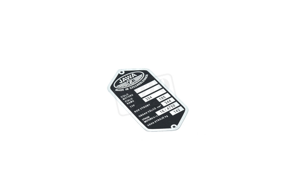 Typový štítek gravírovaný 16/4750 JAWA Kývačka 350/354